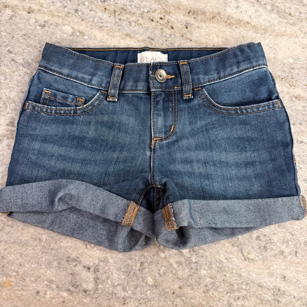 The Children's Place Girls' Denim Roll-Cuff Shorts - Dark Blue